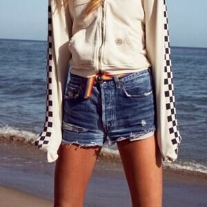 Re/Done x Solid & Striped Malibu Distressed Cut Off Denim Shorts Rip Size 28